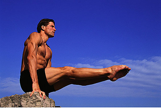 男人,平衡性,身体,岩石上