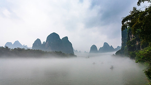 全景,雾,上方,河,靠近,兴坪