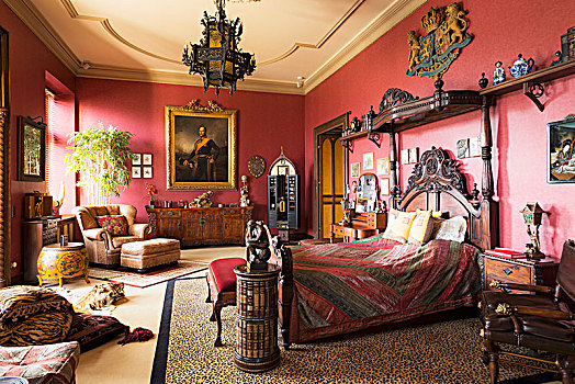 华丽,雕刻,床,红色,卧室,油画