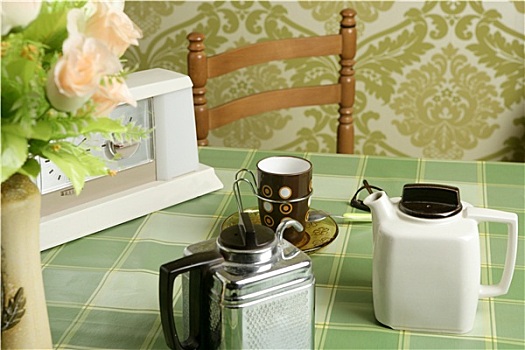 咖啡机,复古,厨房,绿色,桌布