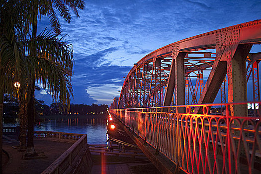 桥,光亮,黄昏,香水,河,色调,越南