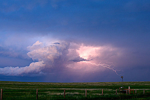 闪电,乌云,上方,茂密,绿色,地点,春天,堪萨斯,美国