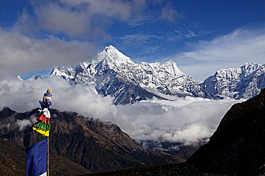 山,云,右边,昆布,萨加玛塔国家公园,尼泊尔,亚洲