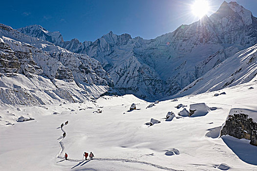 远足,雪,山景