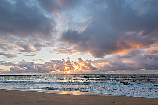 夏威夷,考艾岛,海滩,日出,大幅,尺寸