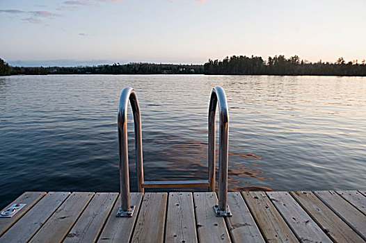码头,梯子,湖,木,安大略省,加拿大