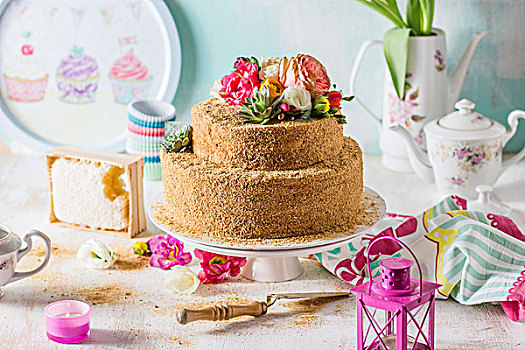俄罗斯,蜂蜜蛋糕,装饰,彩色,花