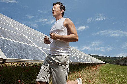 男人,慢跑,太阳能电池板