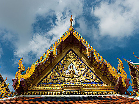华丽,彩色,尖,屋顶轮廓线,建筑,玉佛寺,寺院,曼谷,泰国