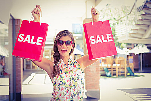 头像,欣喜,女人,拿着,两个,销售,购物袋,购物中心