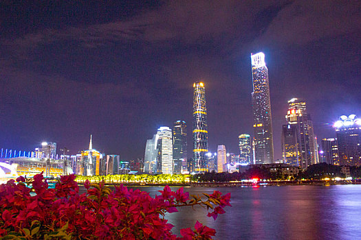 广州珠江夜景一江两岸繁华都市美丽景色