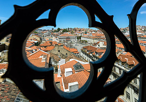 远眺,锻铁,格子,电梯,俯视,历史名城,中心,里斯本,红色,屋顶,地区,葡萄牙,欧洲