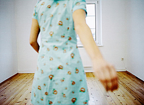 背影,风景,女人,青绿色,连衣裙,走,离开,鲜明,空,房间,拿着,线缆,头像,林茨,奥地利,二月,2009年