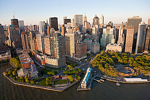 城市,下曼哈顿,纽约,美国,黄昏,摩天大楼,排列,哈得逊河