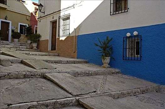 陡峭,道路,楼梯,台阶,旧城,卡培,白色海岸,西班牙
