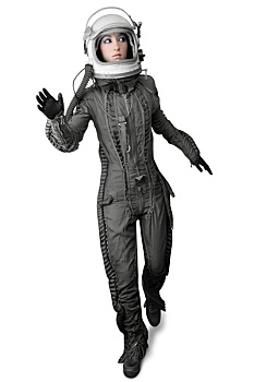 宇航员,时尚,站立,女人,太空服,头盔