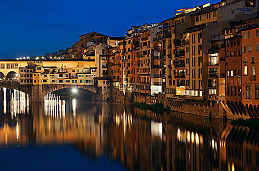 维奇奥桥,上方,阿尔诺河,夜晚,佛罗伦萨,意大利