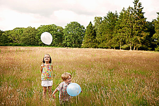 兄弟姐妹,高草,玩,气球