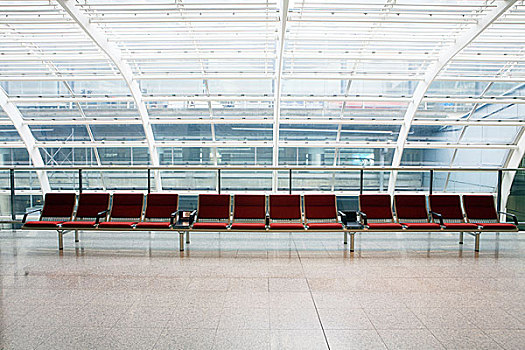 排,红色,椅子,机场,香港