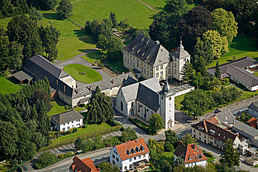 航拍,教堂,藻厄兰,北莱茵威斯特伐利亚,德国,欧洲
