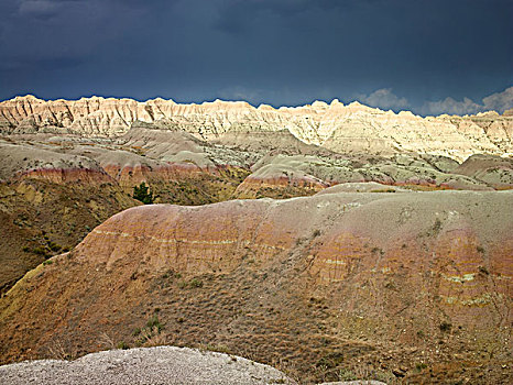 美国,南达科他,荒地国家公园,风暴,接近,山