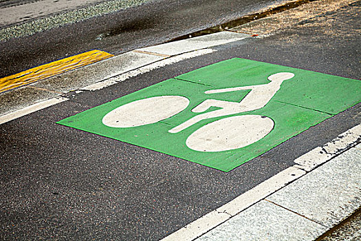 自行车道,绿色,路标,沥青,道路