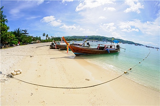 热带沙滩,传统,长尾船,湾,泰国