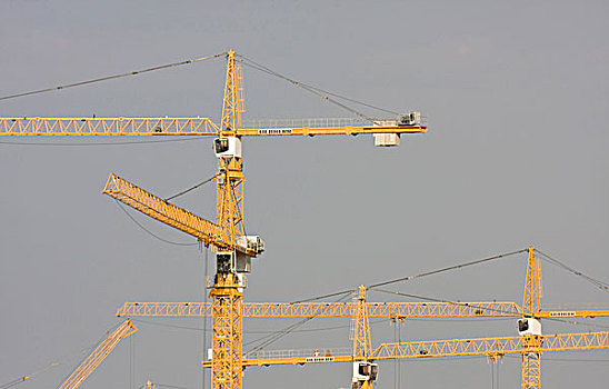 阿联酋,迪拜,码头,黄色,建筑起重机,灰色天空