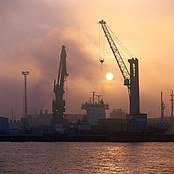 汉堡港,日落