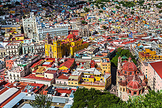 俯视,城市,中心,瓜纳华托,大学,瓦伦西亚,大教堂,圣地亚哥,瓜纳华托州,墨西哥