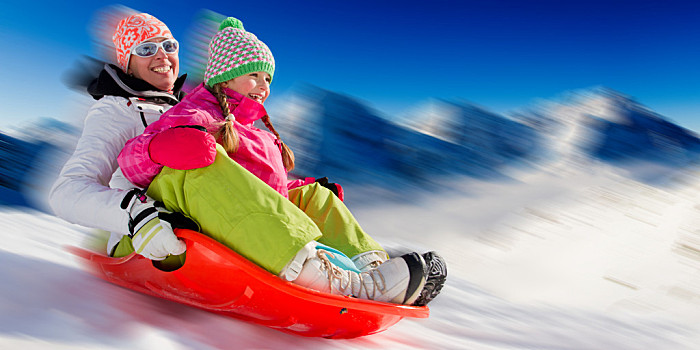 冬天,有趣,雪,家庭,滑雪橇,冬季