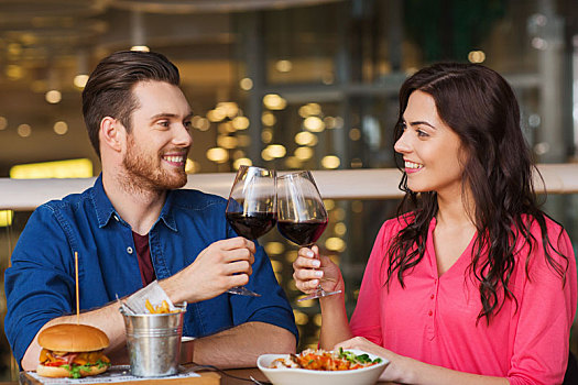幸福伴侣,就餐,喝,葡萄酒,餐馆
