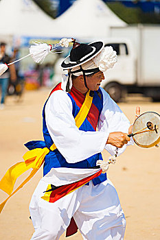 韩国人,传统,桶,男人,旋转,流苏,帽子