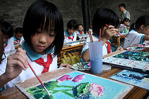 孩子,绘画,班级,学校,广州,中国,十月,2009年