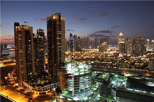 迪拜,市区,光亮,黄昏,阿联酋