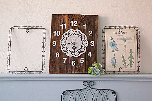 钟表,老,块,木头,数字,装饰垫布
