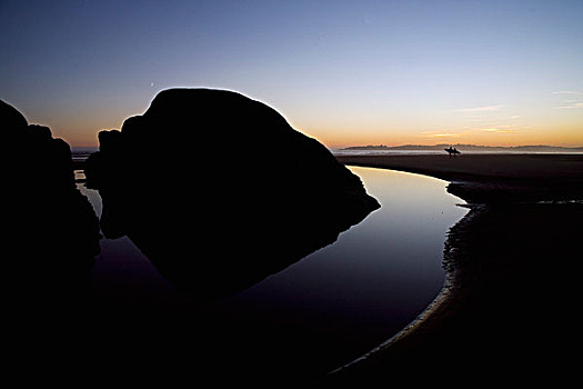 长滩,日落,环太平洋国家公园,不列颠哥伦比亚省,加拿大