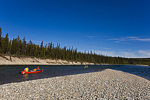 划船,独木舟,展示,砾石,河,育空地区,加拿大