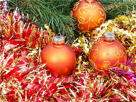 橙色,圣诞节,彩球,红色,闪亮装饰物,圣诞树