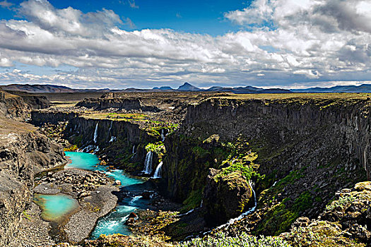 溪流,峡谷,瀑布,兰德玛纳,冰岛