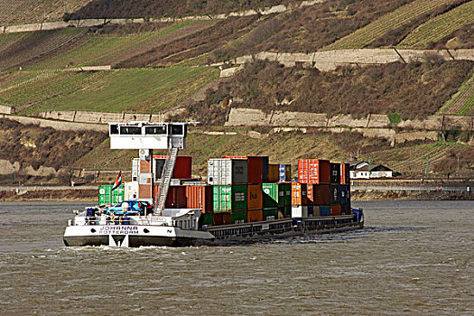 集装箱船,莱茵河,河,黑森州,省