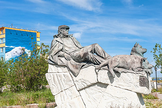 男人,两只,狗,雕塑,俄罗斯,欧洲