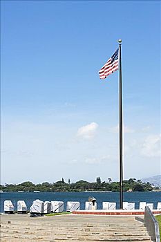 美国国旗,摆动,海边,珍珠港,檀香山,瓦胡岛,夏威夷,美国