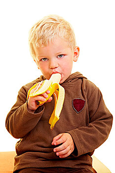 男孩,吃,香蕉