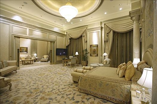 卧室,一个,酋长国,宫殿,酒店,凯宾斯基,阿布扎比,阿联酋,中东