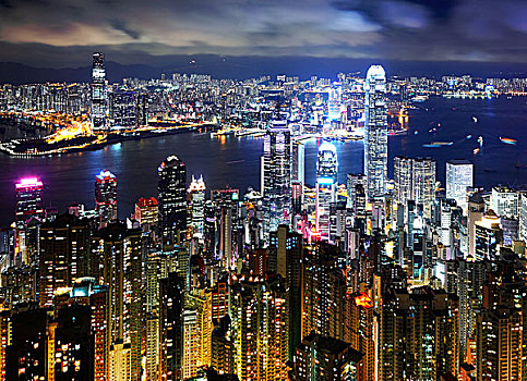 香港,夜晚,风景,顶峰