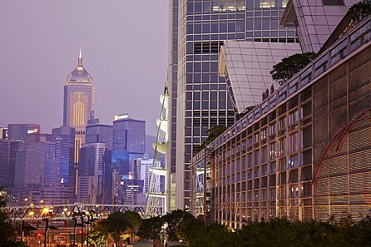 两个,国际,塔,国际金融中心,中心,广场,摩天大楼,背景,香港,中国