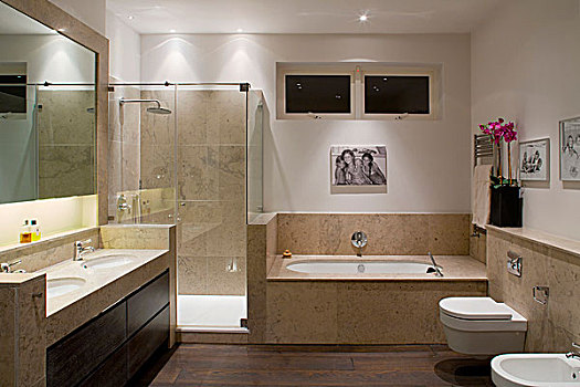 室内设计师,家,浴室,石头,大,玻璃,围挡,淋浴