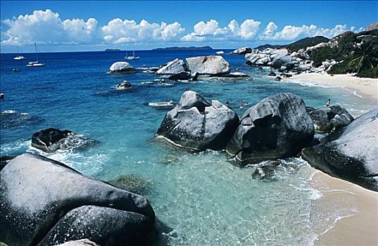 加勒比海,英属维京群岛,维京果岛,漂亮,岩石,海滩,清晰,青绿色,海洋