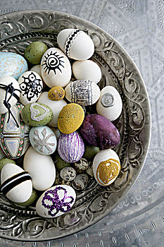 复活节彩蛋,装饰,老式,银盘